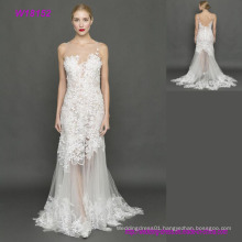 Newest A Line 3D Flowers Lace Grey Tulle Wedding Dresses